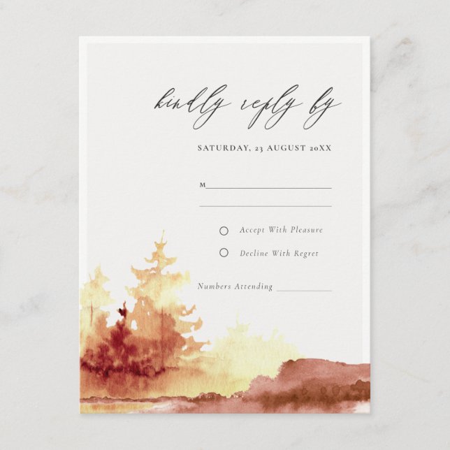 Burnt Orange Yellow Fall Trees Wedding RSVP Enclosure Card (Front)
