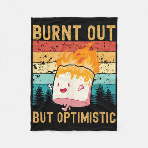 Burnt Out But Optimistic Cute Marshmallow Camping Fleece Blanket