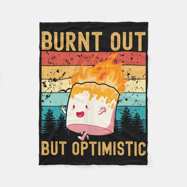Burnt Out But Optimistic Cute Marshmallow Camping  Fleece Blanket (Front)
