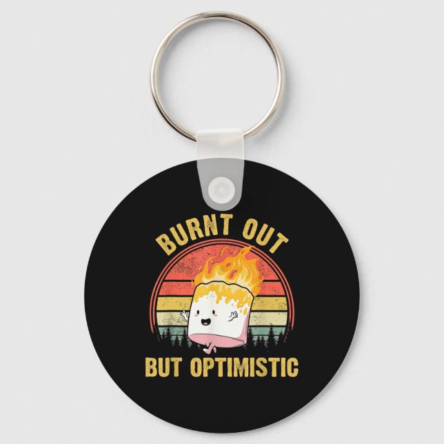 Burnt Out But Optimistic Cute Marshmallow For Camp Keychain (Front)