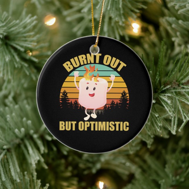 Burnt Out But Optimistic Marshmellow Camping Retro Ceramic Ornament (Tree)