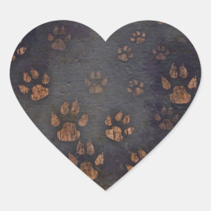 Burnt Paw Prints Heart Sticker