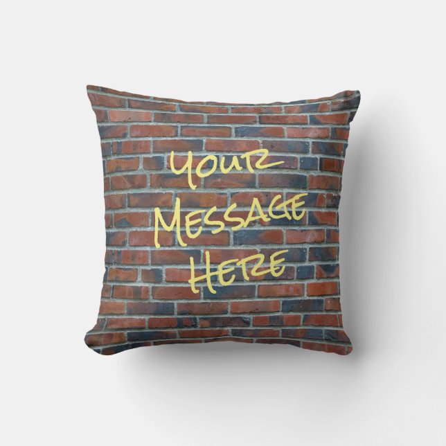 Burnt Red Brick Custom Graffiti Throw Pillow (Front)