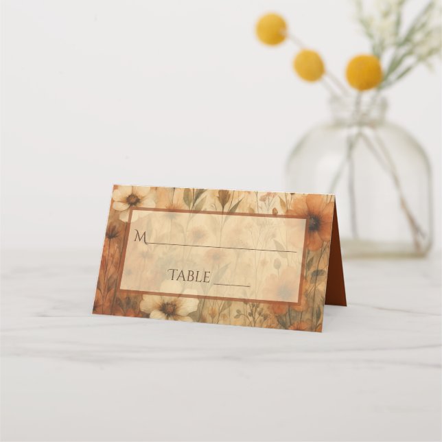 Burnt Sienna Boho Floral Elegant Wedding Write-In Place Card (Front)