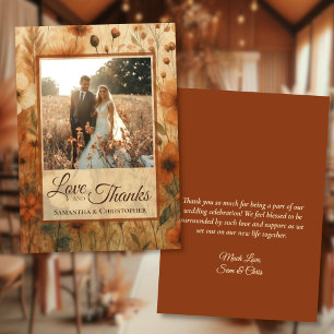 Burnt Sienna Boho Wildflowers Photo & Note Wedding Thank You Card