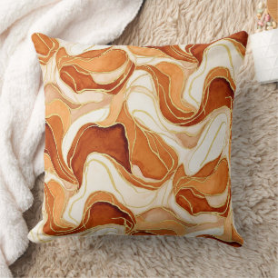 Burnt Sienna Gold Marble Abstract Fluid Throw Pillow