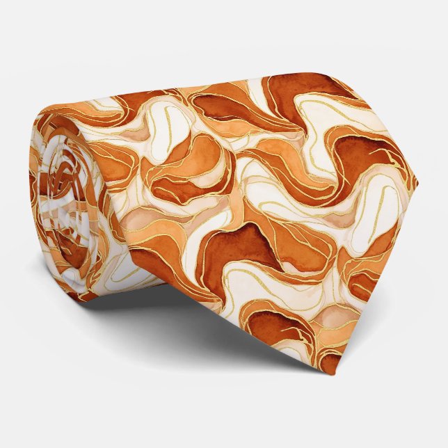Burnt Sienna Gold Marble Abstract Fluid Tie (Rolled)
