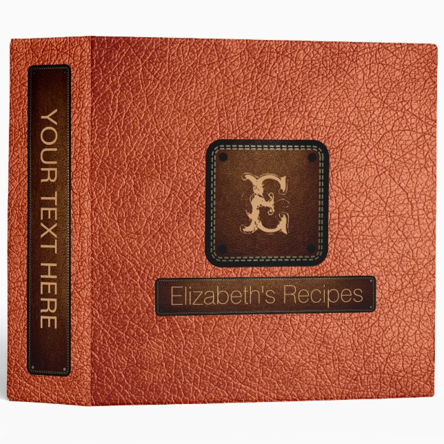 Burnt Sienna Leather Elegant Monogram Binder (Front/Spine)