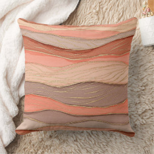 Burnt Sienna Marble with Gold Vein Accents Throw Pillow