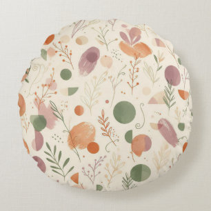 Burnt Terracotta Dusty Sage Boho Desert Fern Line Round Pillow