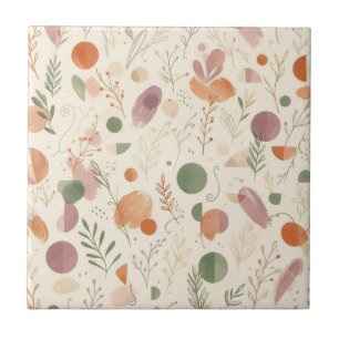 Burnt Terracotta Dusty Sage Boho Desert Fern Line Tile