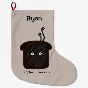 Burnt Toast smoke crumbs ashes bread Large Christmas Stocking