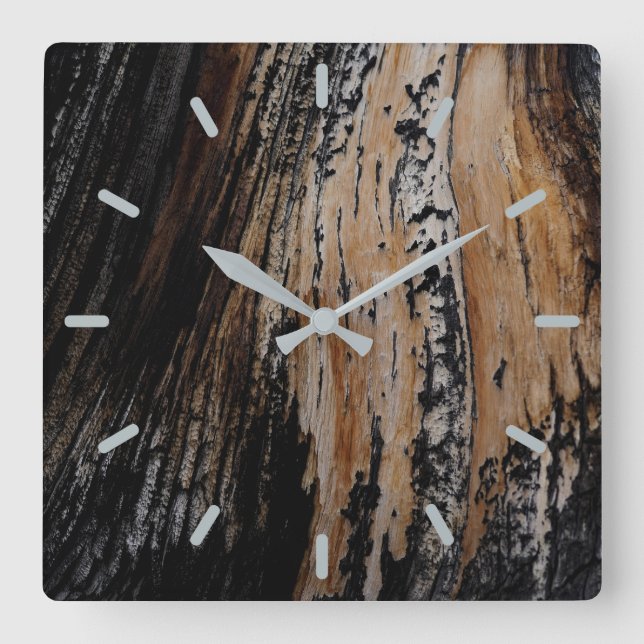 Burnt Tree Bark Texture Square Wall Clock (Front)