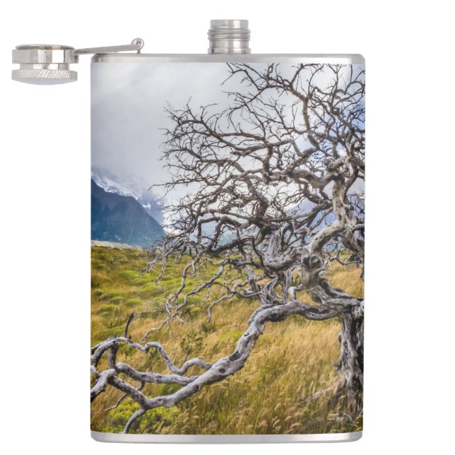 Burnt tree, Torres del Paine, Chile Hip Flask (Opened)