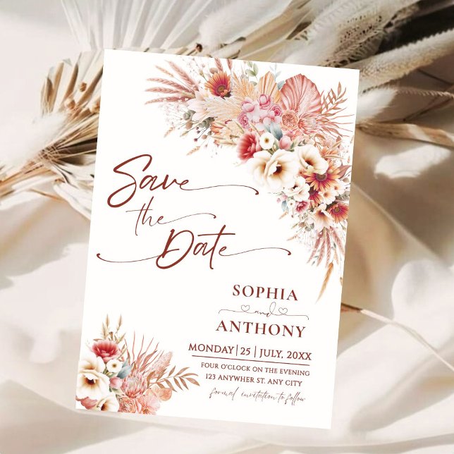 Burnt Umber Boho QR Code Photo Wedding  Save The Date (Creator Uploaded)