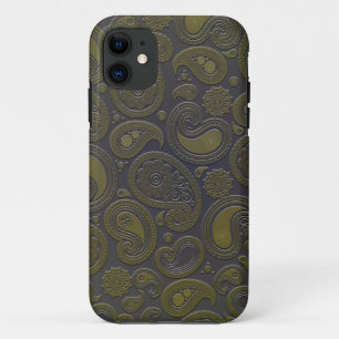 Burnt Umber Yellow Paisley motif iPhone 11 Case