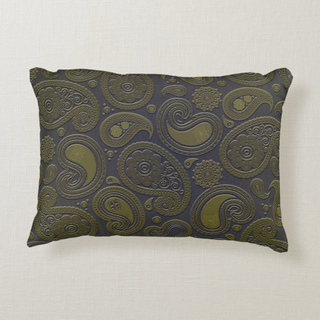 Burnt Umber Yellow Paisley motif Decorative Pillow (Back)