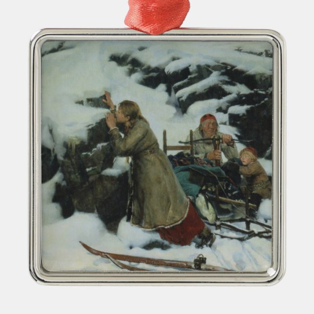 Burnt Village in Winter (by Albert Edelfelt) Metal Ornament (Front)