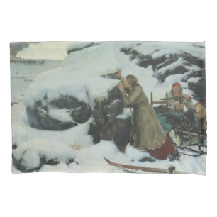 Burnt Village in Winter (by Albert Edelfelt) Pillowcase
