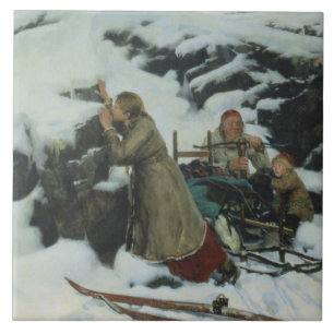 Burnt Village in Winter (by Albert Edelfelt) Tile