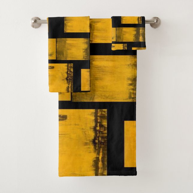 Burnt Yellow Black Bathroom Towel Sets (Insitu)