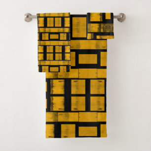 Burnt Yellow Black Bathroom Towel Sets