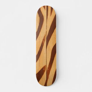 Burnt Zebra Pattern on Natural Wood Design Skateboard
