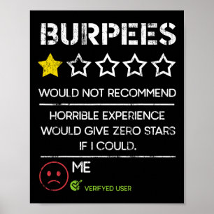 Burpees Would Not Recommend Zero Stars Funny Gym H Poster