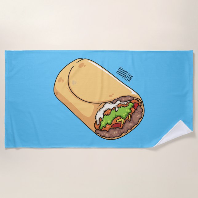 Burrito cartoon illustration beach towel (Front)
