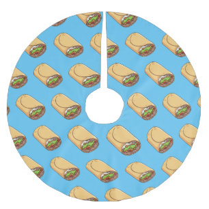 Burrito cartoon illustration brushed polyester tree skirt