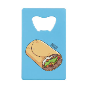 Burrito cartoon illustration credit card bottle opener