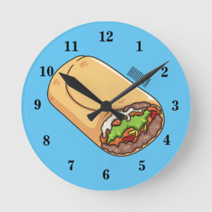 Burrito cartoon illustration round clock