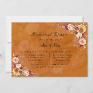 Burrntt Orange Dahlia Flower Rehearsal Dinner Invitation