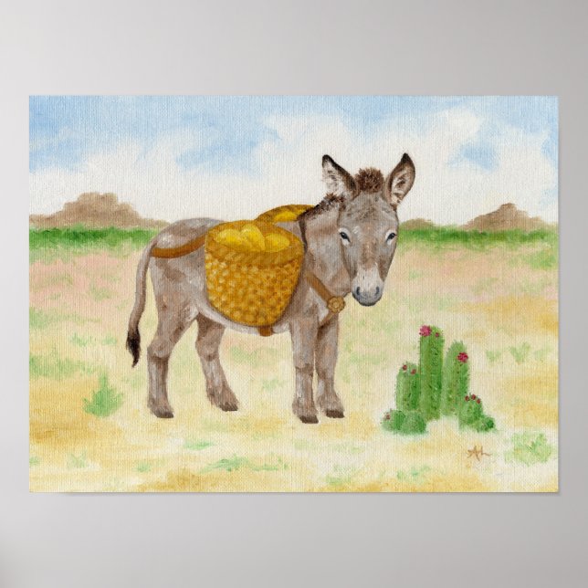 Burro with Basket art print (Front)