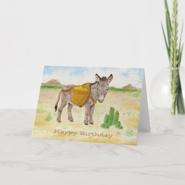 Burro with Basket birthday notecard (Front)