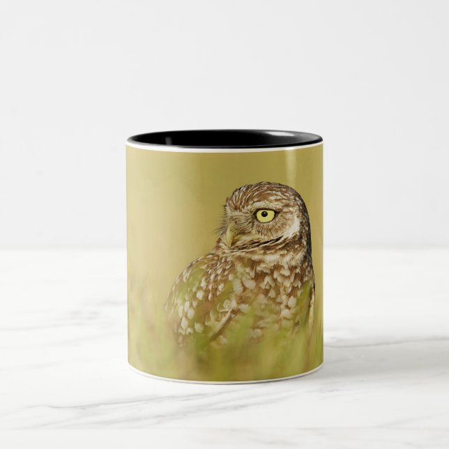 Burrowing Owl Close Up Profile Two-Tone Coffee Mug (Center)