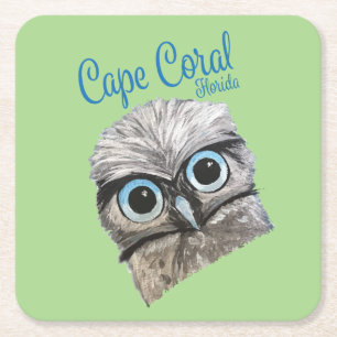 Burrowing Owl Coastal Art Cape Coral Florida Square Paper Coaster