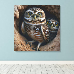 Burrowing Owls In a Dirt Hole Canvas Print