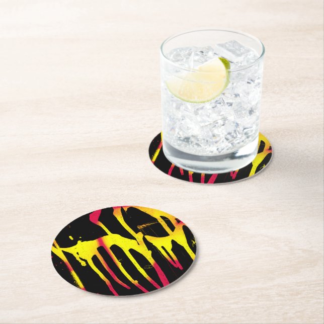 burrs and spurs and bacchanal round paper coaster (Insitu)