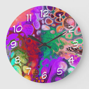 Burst of Colours Digital Fluid Art   Large Clock