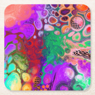 Burst of Colours Digital Fluid Art Square Paper Coaster