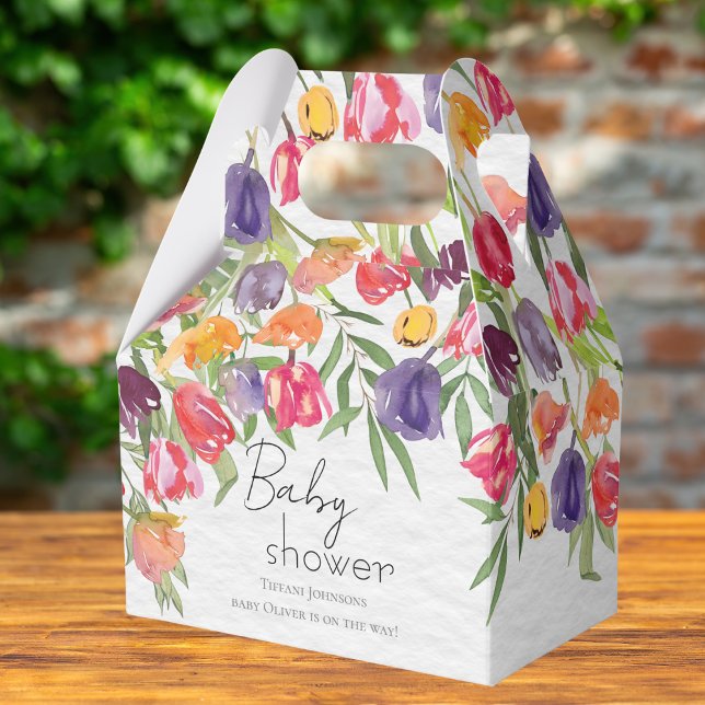 Burst of Colours Tulips and Greenery Baby Shower Favor Box (Creator Uploaded)