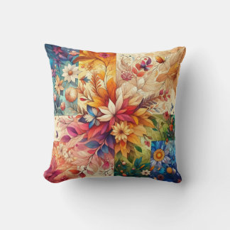 “Burst of Nature: Symmetrical Floral Illustration” Throw Pillow