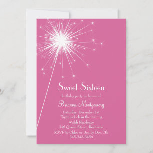 Burst of Sparkles Sweet Sixteen Invitation fuchsia