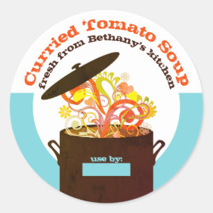 Bursting aromas cooking pot soup sauce canning classic round sticker