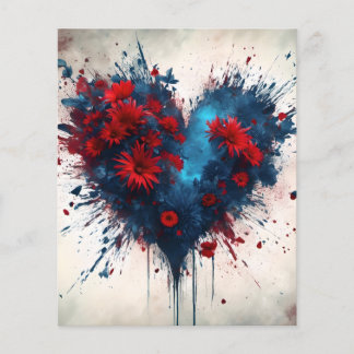 Bursting Blue Heart with Red Flowers