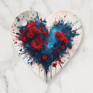 Bursting Blue Heart with Red Flowers Favour Tags