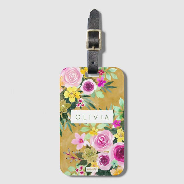 BURSTING BOUQUET Mustard Yellow Colourful Custom Luggage Tag (Front Vertical)