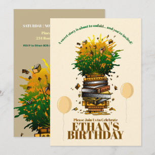 Bursting with Books Birthday Party Invitation
