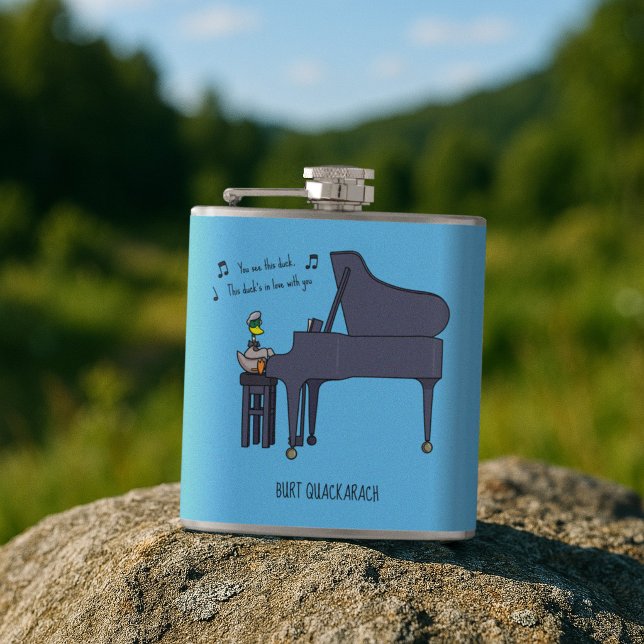 Burt Quackarach Duck Funny Piano Player Artwork Hip Flask (Creator Uploaded)